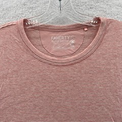 New Faherty Cloud Cotton Shirt Mens 2XL Orange Striped Soft Crew Neck Preppy Aa2