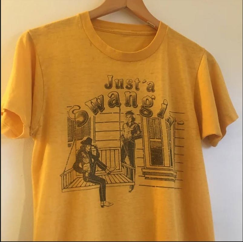 80s John Anderson Just a SWINGIN Short Sleeve Cotton Yellow All Size Shirt FA182