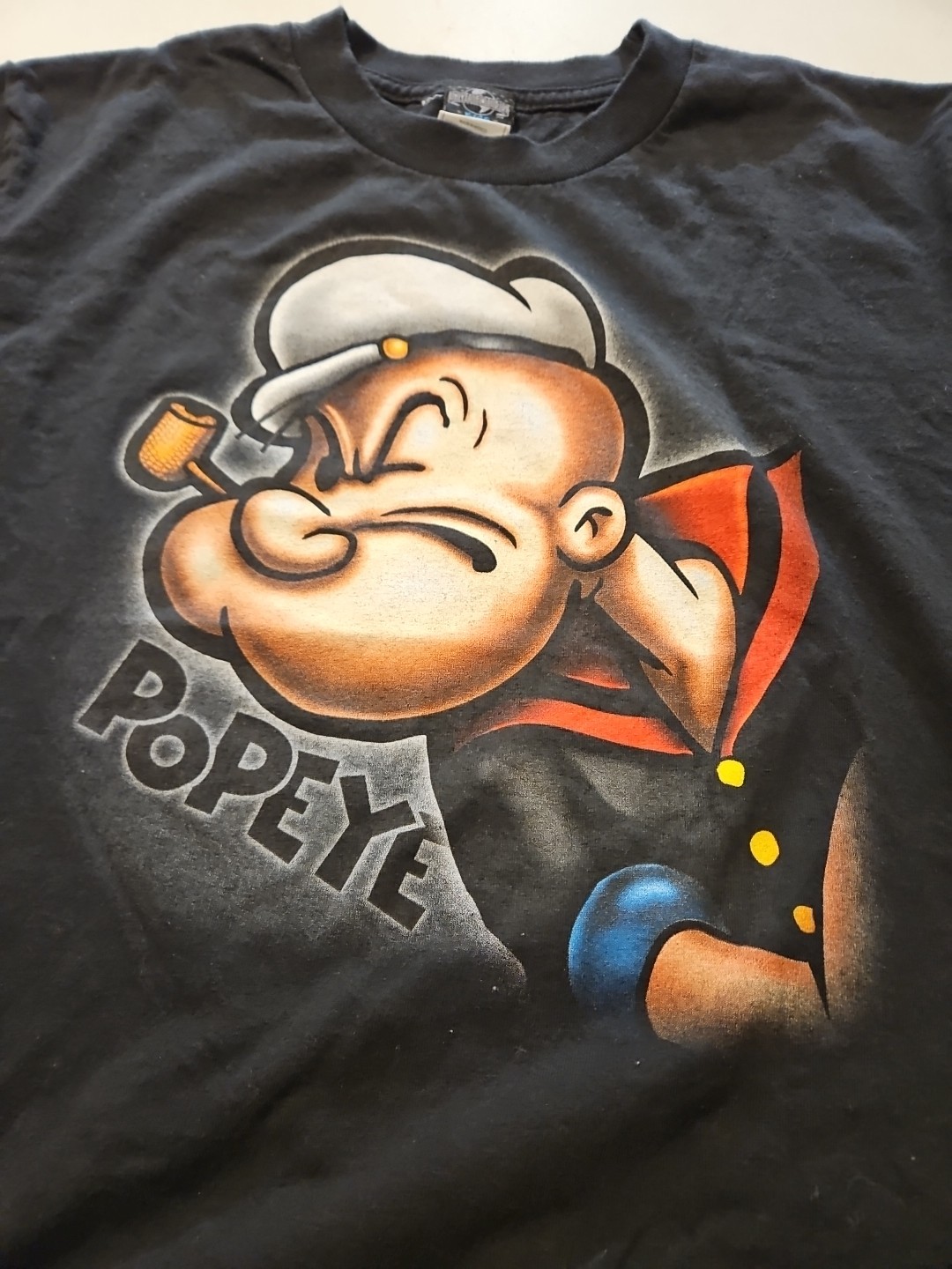 Vintage 90s Y2K Popeye The Sailor Man Cartoon Big Face T-Shirt Large Black (1213 gallery