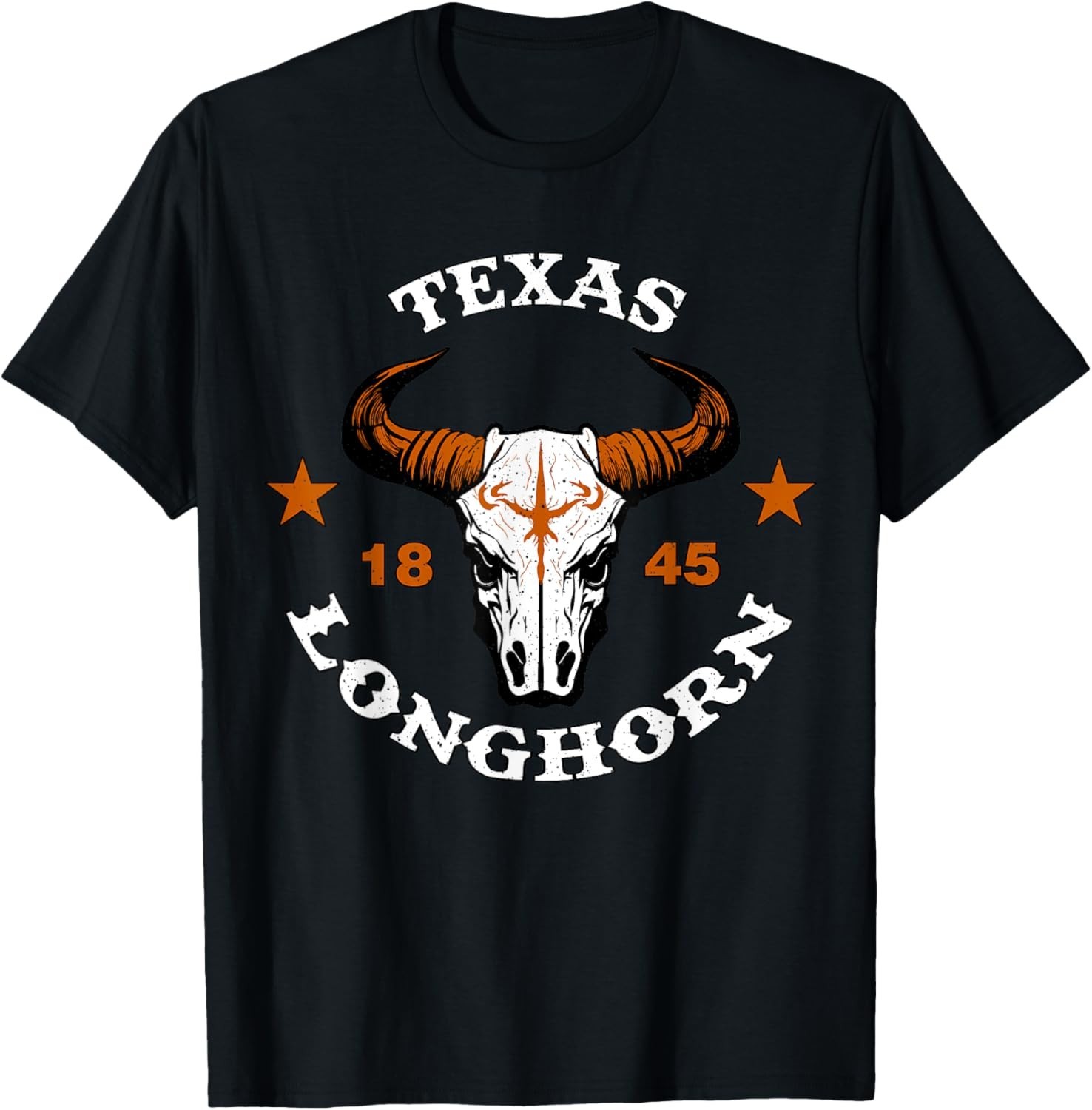 Texas 1845 Vintage Cotton Longhorn Short Sleeve T-Shirt for Adults