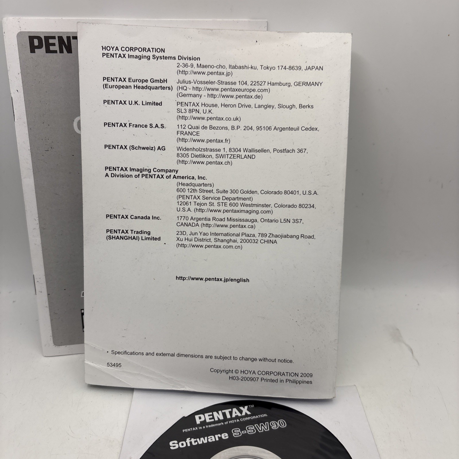 Pentax K-7 DSLR Operating Manual & Quick Guide with Software S-SW90 CD Set