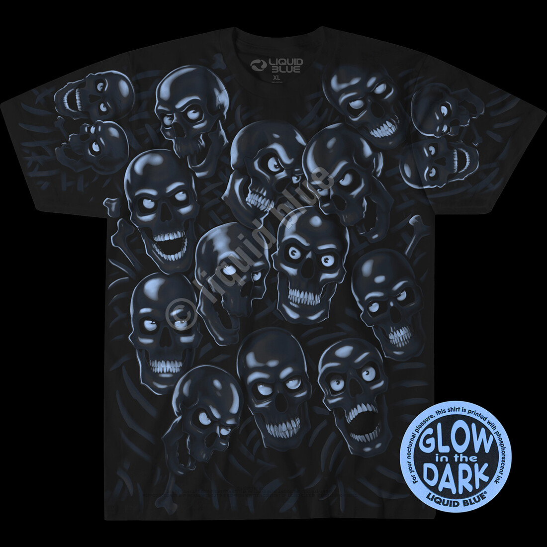 JUICY J STAY FLY-SKULL PILE- BLUE GLOW N DARK-T-SHIRT S-M-L-XL-XXL Halloween gallery