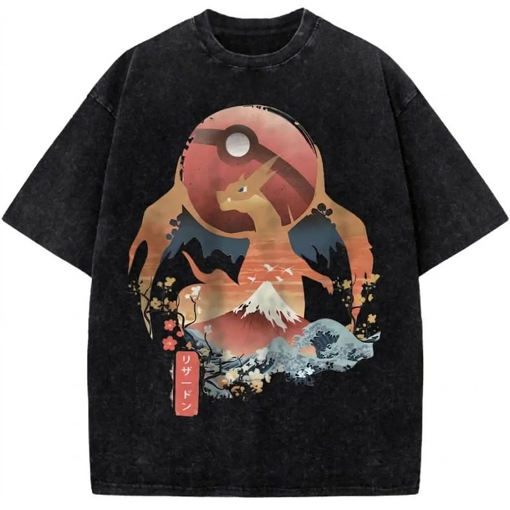 Charizard Japanese T-Shirt Mount Fuji Ukiyo-e Style Anime