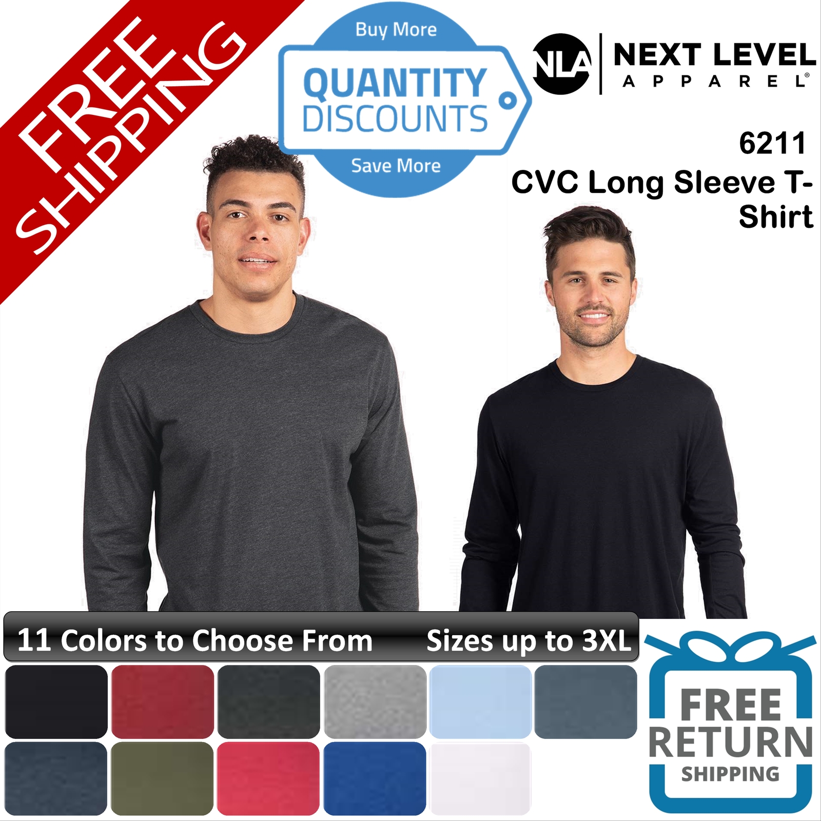 🔥 Next Level Men Cvc Long Sleeve Combed Ring-spun Blend T-shirt Up To 3XL 6211 gallery