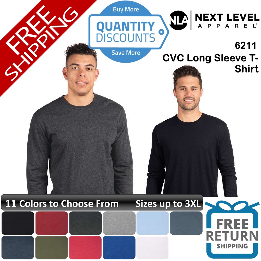 🔥 Next Level Men Cvc Long Sleeve Combed Ring-spun Blend T-shirt Up To 3XL 6211
