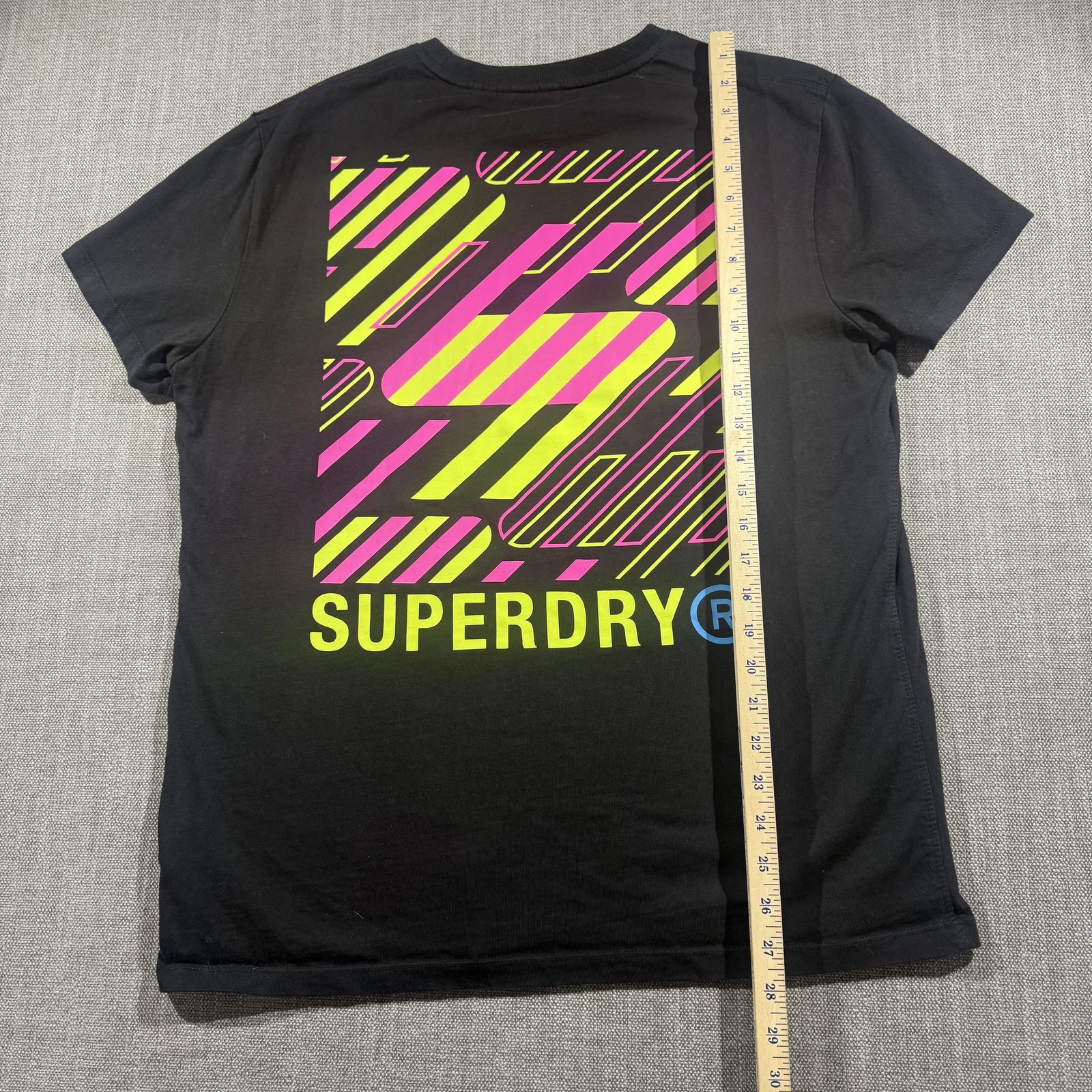 Superdry Shirt Mens Large Black Neon Stripe Logo Graphic Tee Back Print gallery