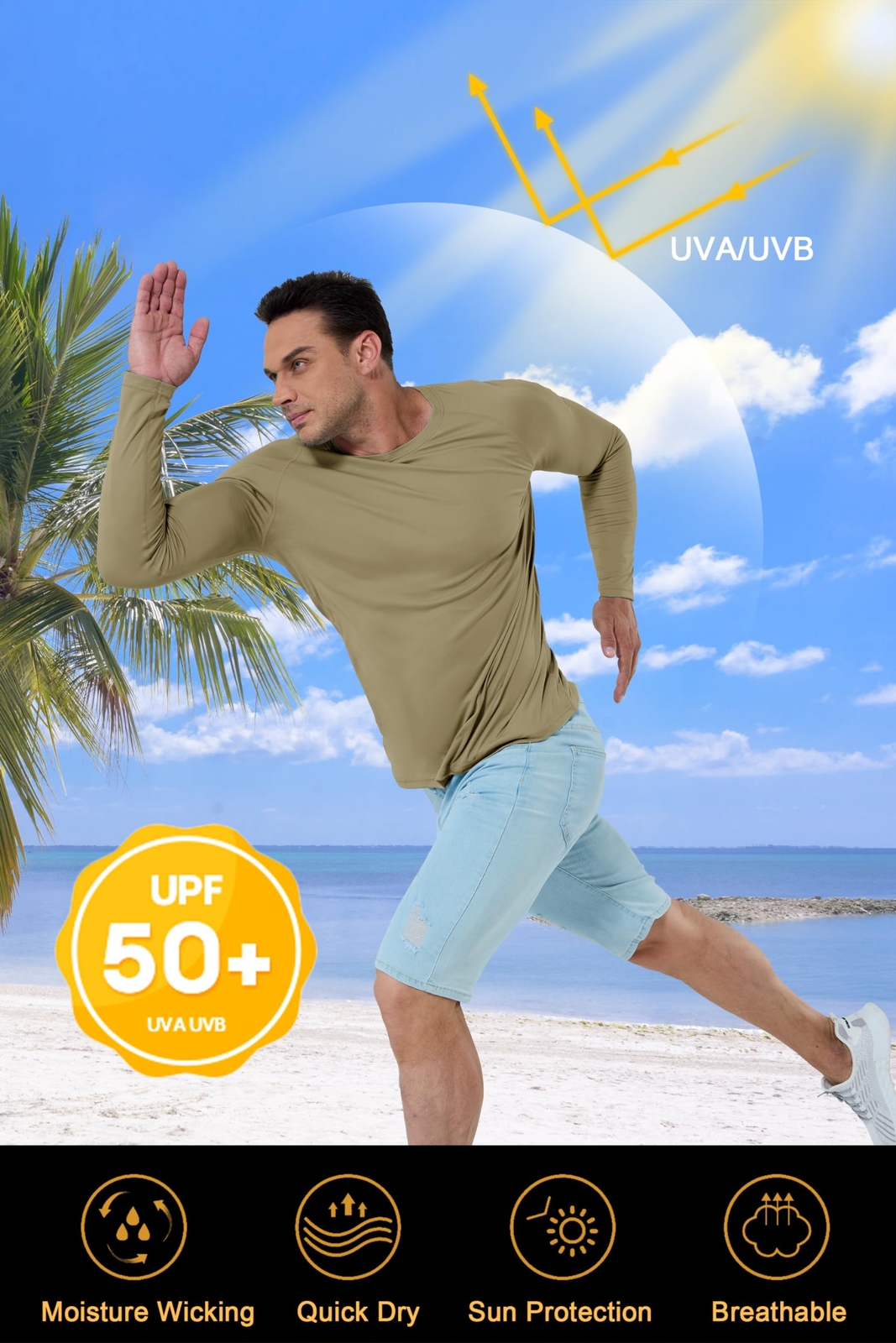 UPF50+ Men's Long Sleeve Sun Protection UV Shirts Rash Guard Hiking Running Tops gallery