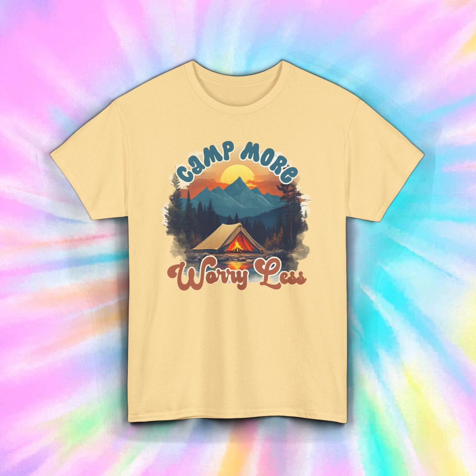 Camp More Worry Less Shirt Outdoor Camping Nature Mountain Tee Gift S-5XL