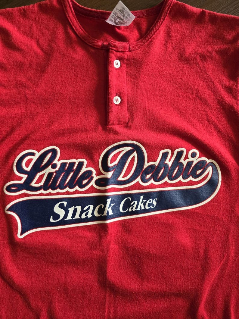 vintage 90s Y2k Little Debbie red sports tee gender neutral t-shirt Small Cakes gallery