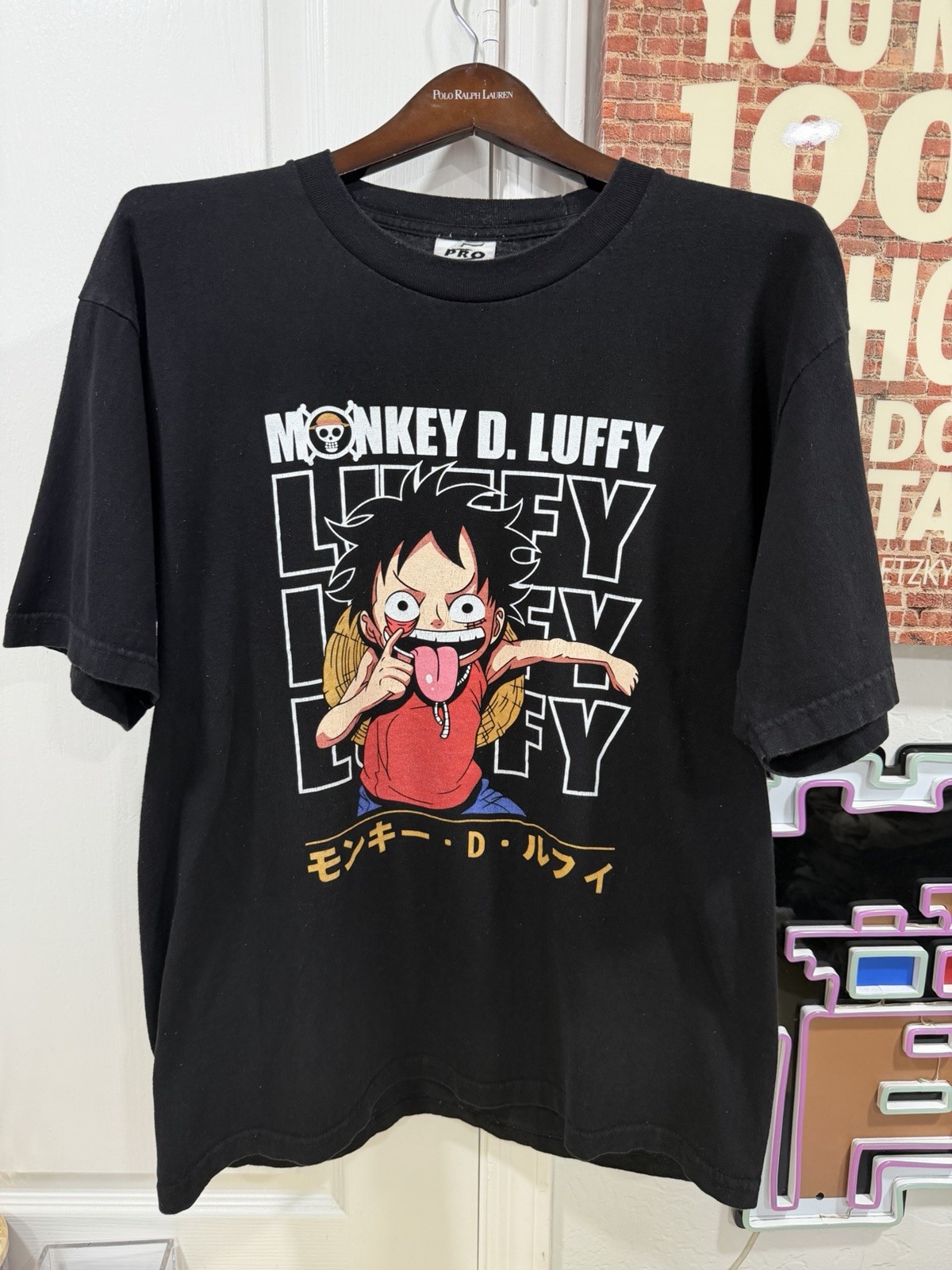 One Piece Monkey D Luffy Youth Anime Graphic T Shirt Black Mens L Pro Athletic gallery