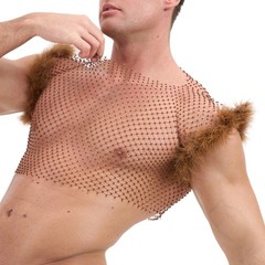 Men’s Stylish Fishnet Hollow Out Perspective Vest Nightclub Sleeveless Crop Tops