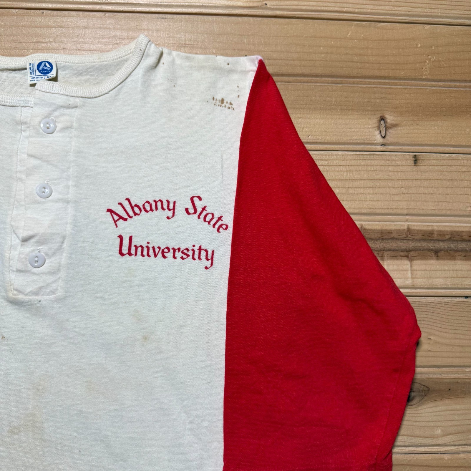 Vintage 80s Albany State University Collegiate Henley Raglan T-Shirt USA Medium gallery