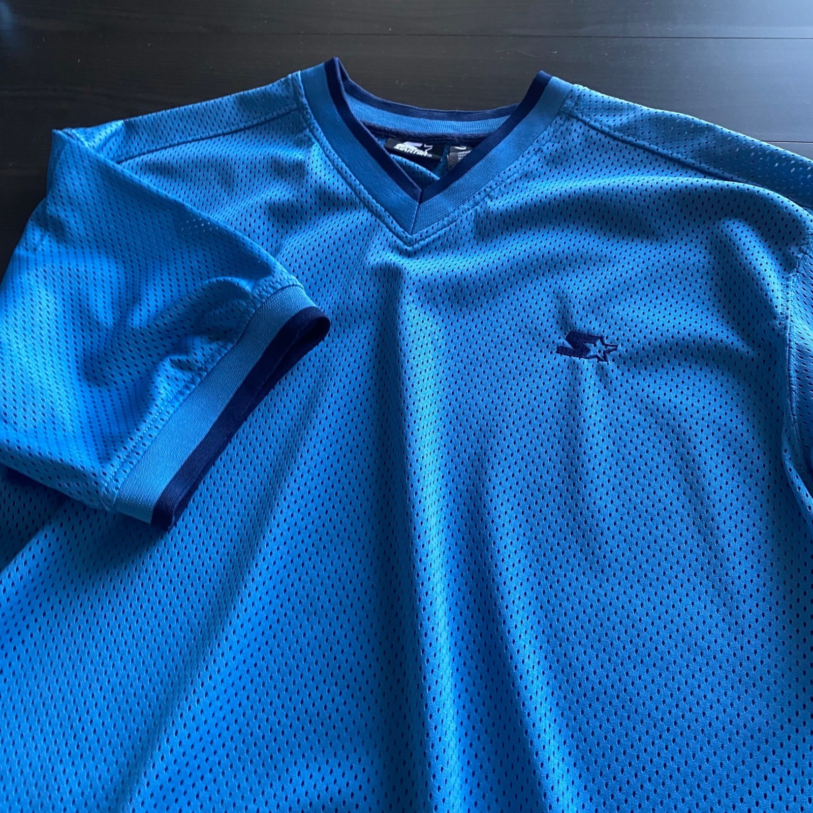 Starter Shirt Medium Vintage Mens Blue Mesh V-Neck Athletic Jersey Sportswear gallery