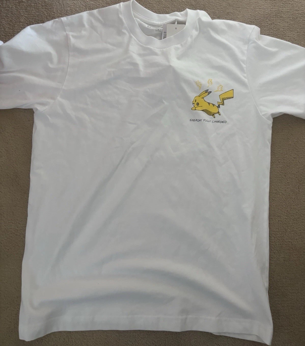 Pickachu Shirt Men Energy Fully Charged Medium White Graphic Tee gallery