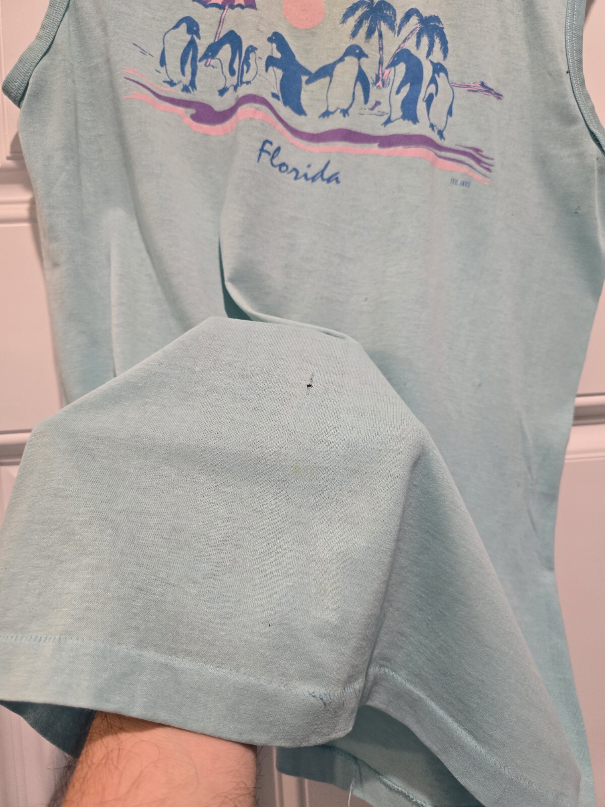 VTG Florida Beach Penguins Distressed Tank Top Mens L Tee-Jays Single Stitch USA gallery