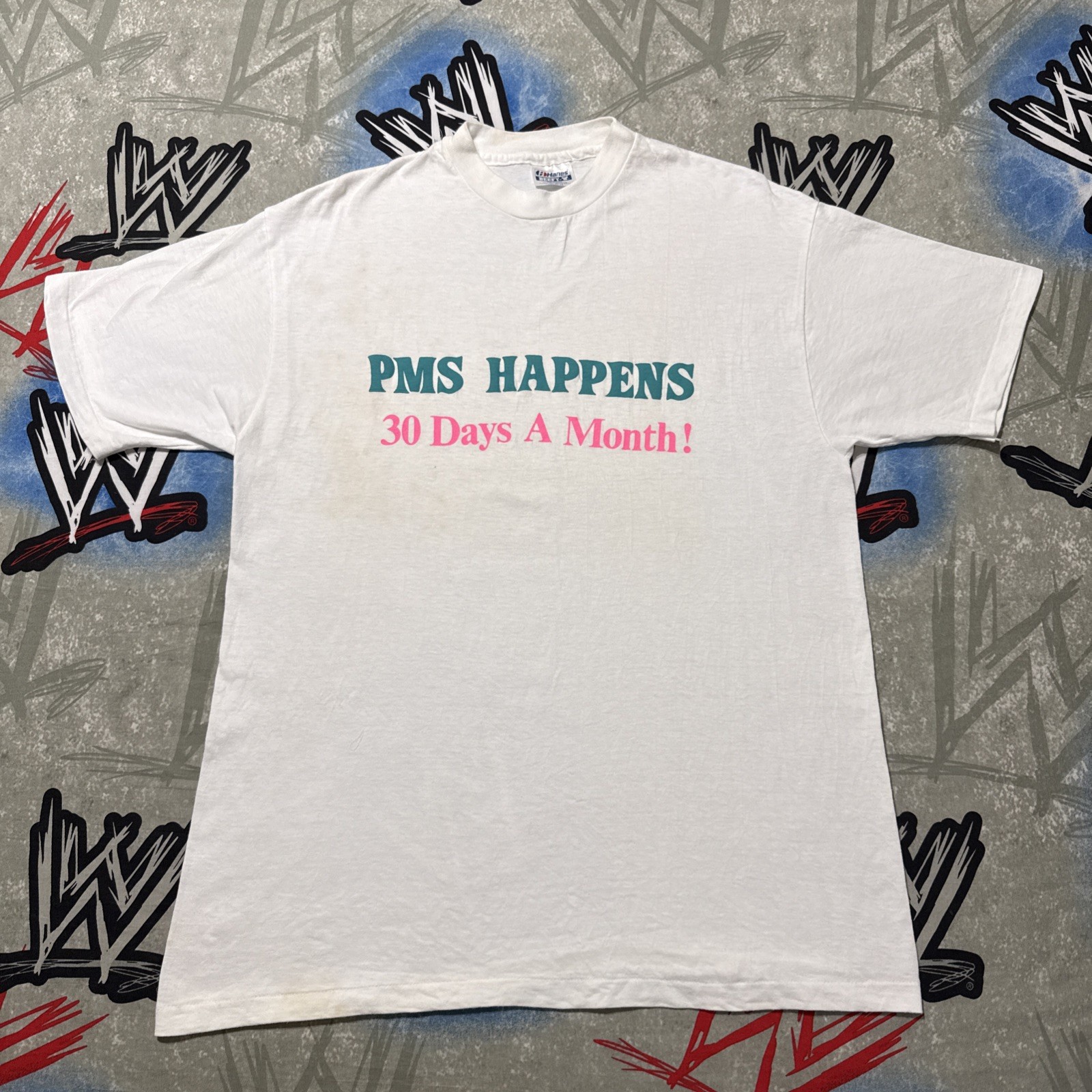 PMS Happens 30 Days a Month Men's L T-Shirt VTG Single Stitch gallery
