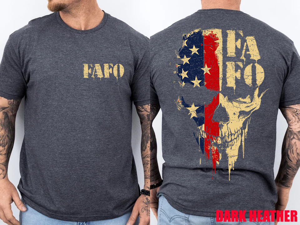 FAFO Skull Patriotic Grunge Style for Men 2 Sided FAFO Skull Front Back T-Shirt gallery