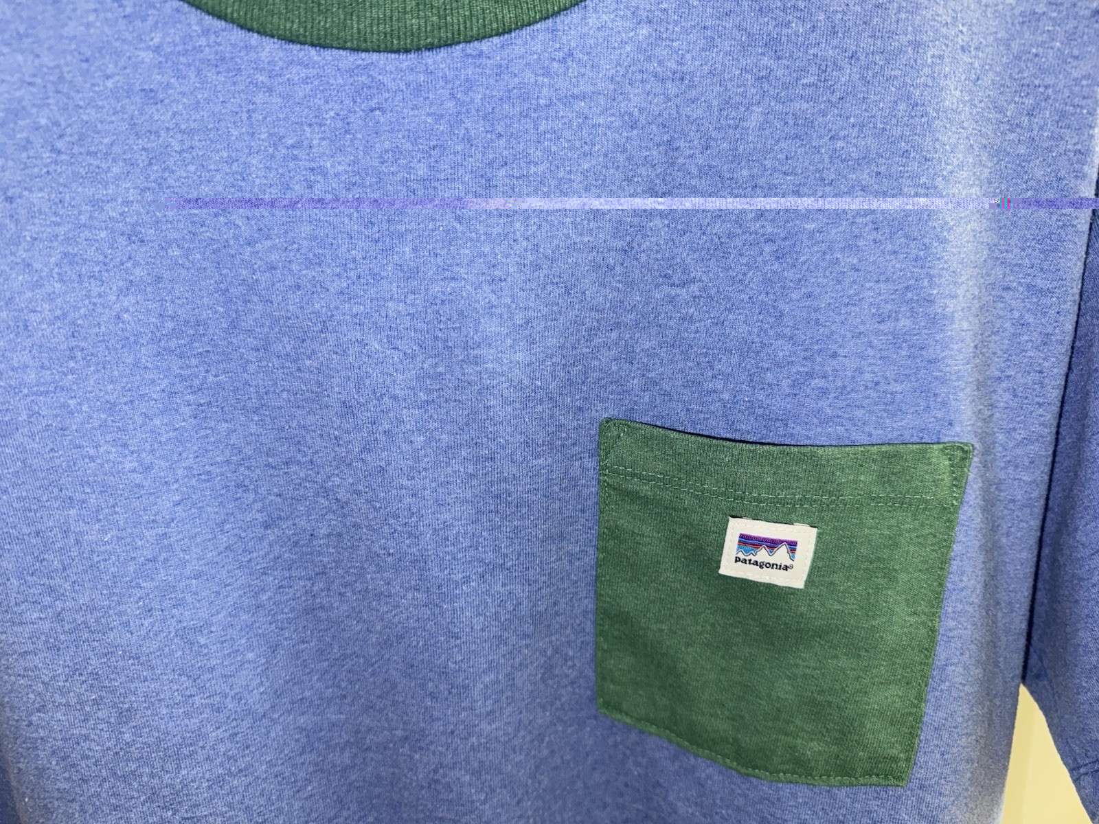 Patagonia Mens Shop Sticker Pocket Tee Shirt Medium Blue Crewneck Casual Outdoor gallery