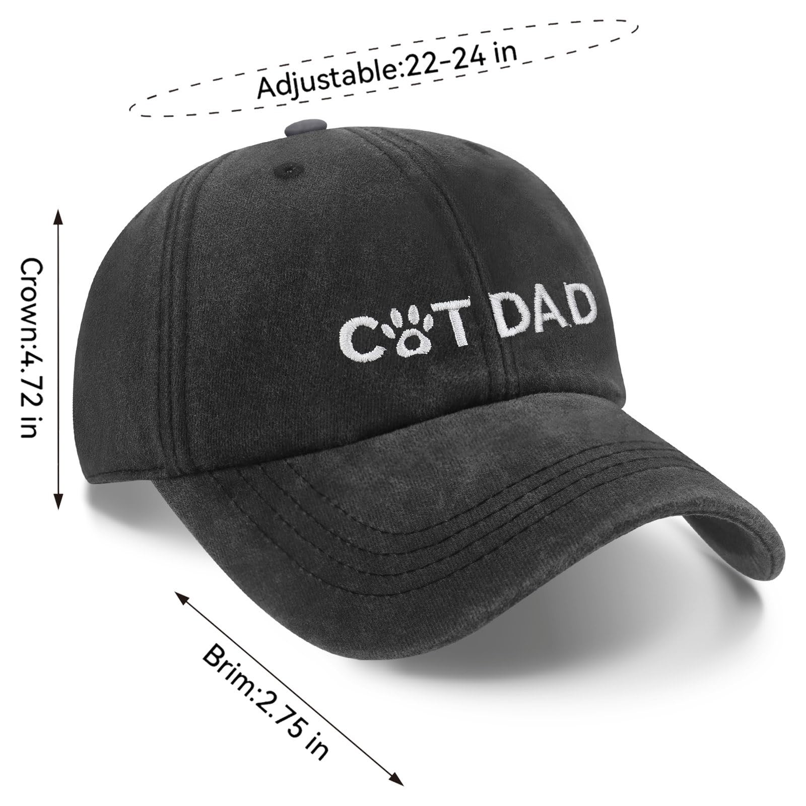 Cat Dad Hat for Men, Cat Dad Gifts, Adjustable Size Cotton Baseball Cap Black gallery