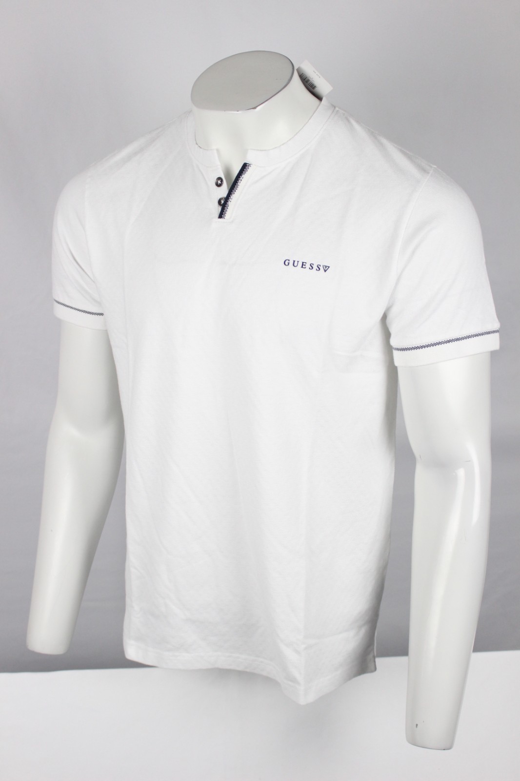 Guess Men's Ricardo Short Sleeve Slit Henley T Shirt Pure White Textured gallery