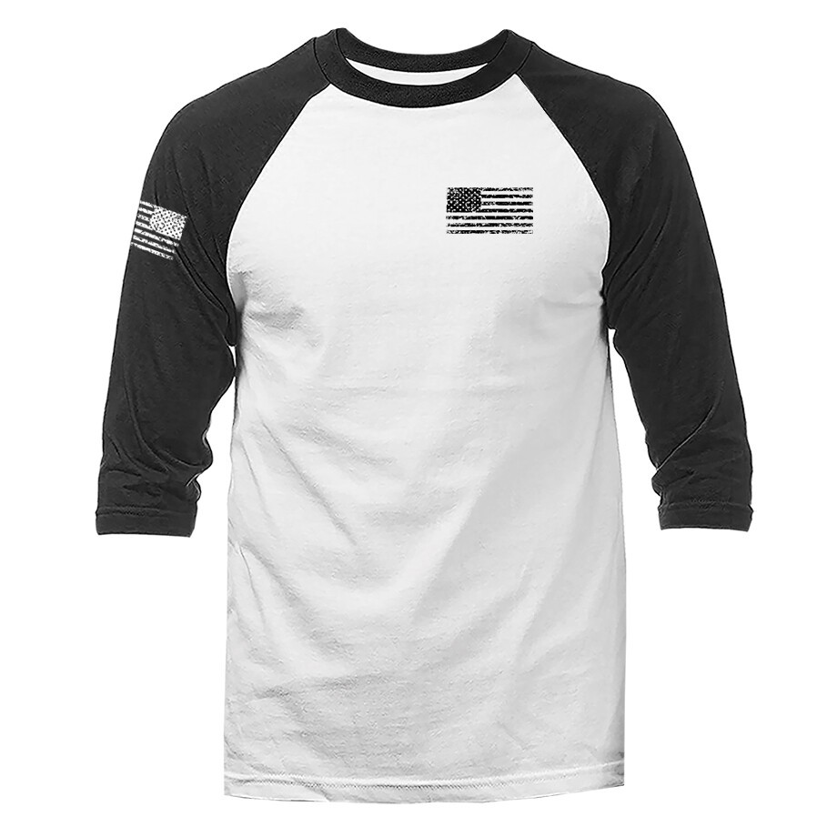 Distressed US Flag Crest American Pride Patriotic USA 3/4 Sleeve Raglan