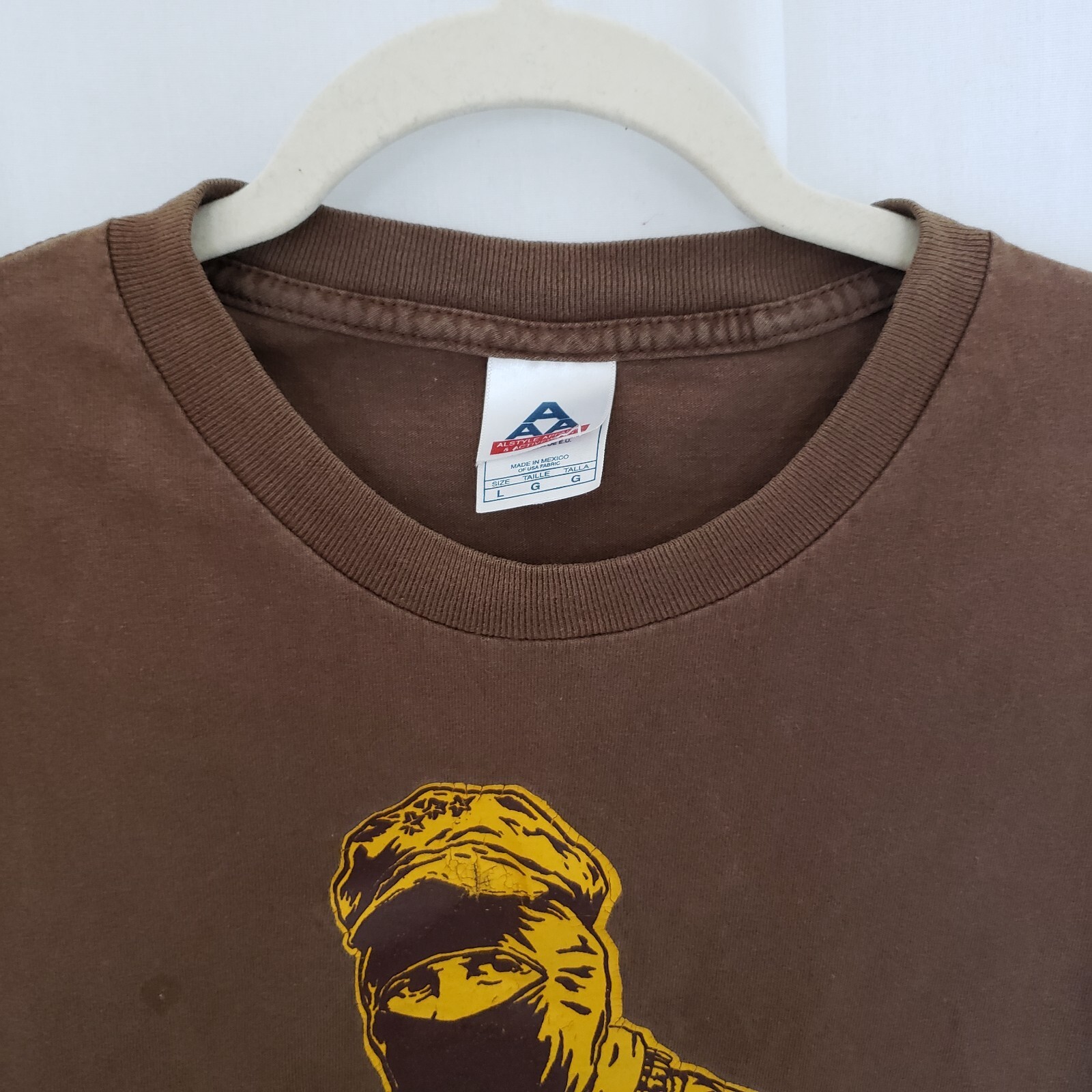 AAA Men Brown Vintage Worn Marcos Graffiti Design Short Sleeve T-Shirt Size L gallery
