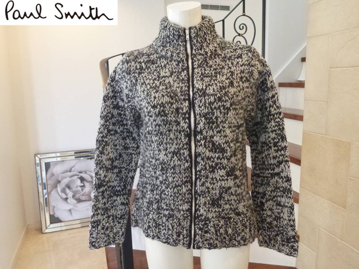 Paul Smith Jeans Knit Jacket Black White Wool Nylon Used Japan