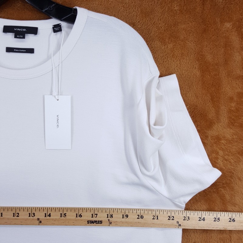 VINCE Shirt Mens XL White Pullover Short Sleeve Pique T-Shirt 100% Cotton $110 gallery