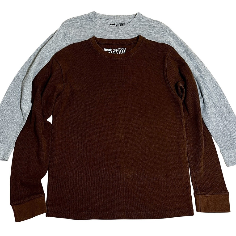 2 Pack Evolution In Design Waffle Knit Thermal Shirt M Brown Grey Minimalist