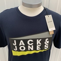 Jack & Jones Core T Shirt Men’s Medium Crew Neck Spellout Blue Casual BNWT