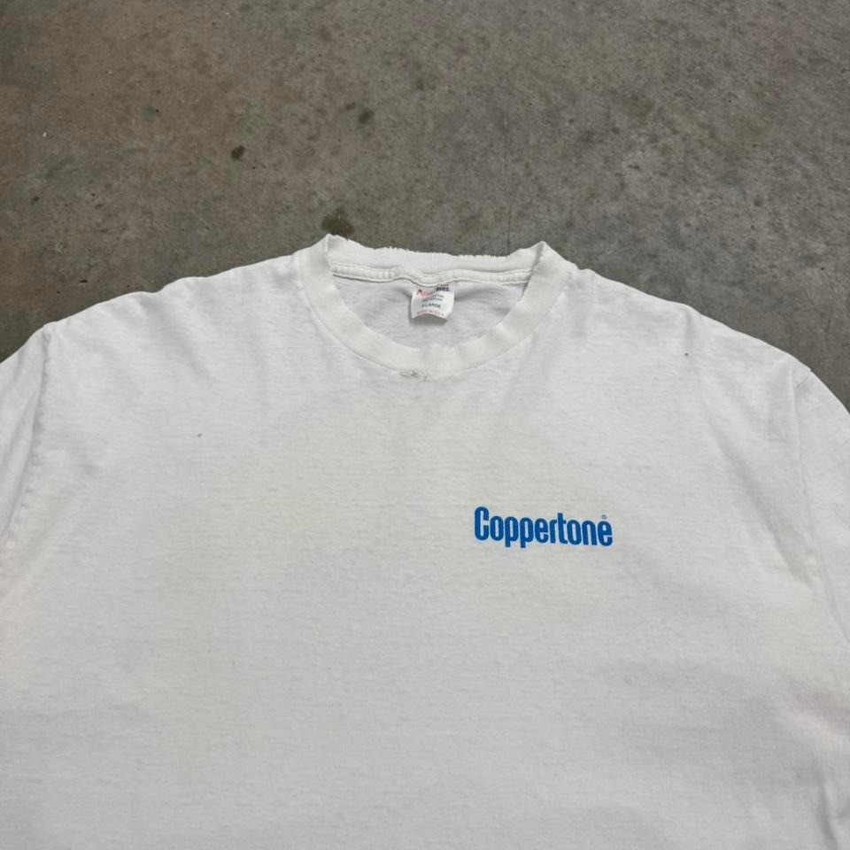Vintage 90s Coppertone Sunscreen T-shirt Beach Surf Surfing White Mens XL gallery