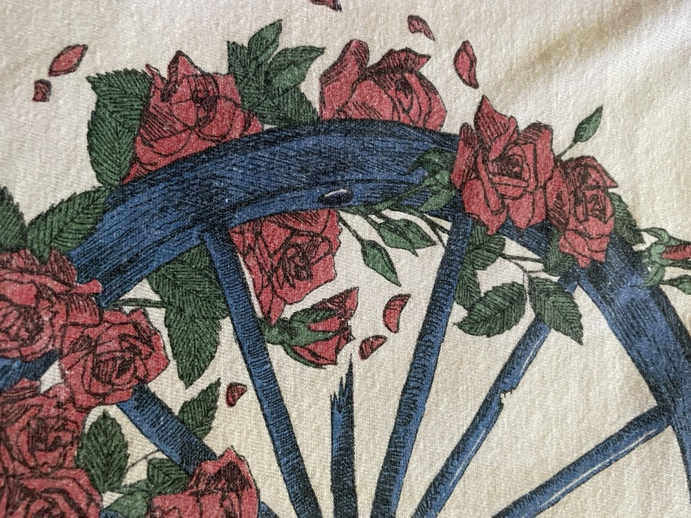1980s Grateful Dead Long Sleeve Bertha Wagon Wheel and Roses T Shirt XL