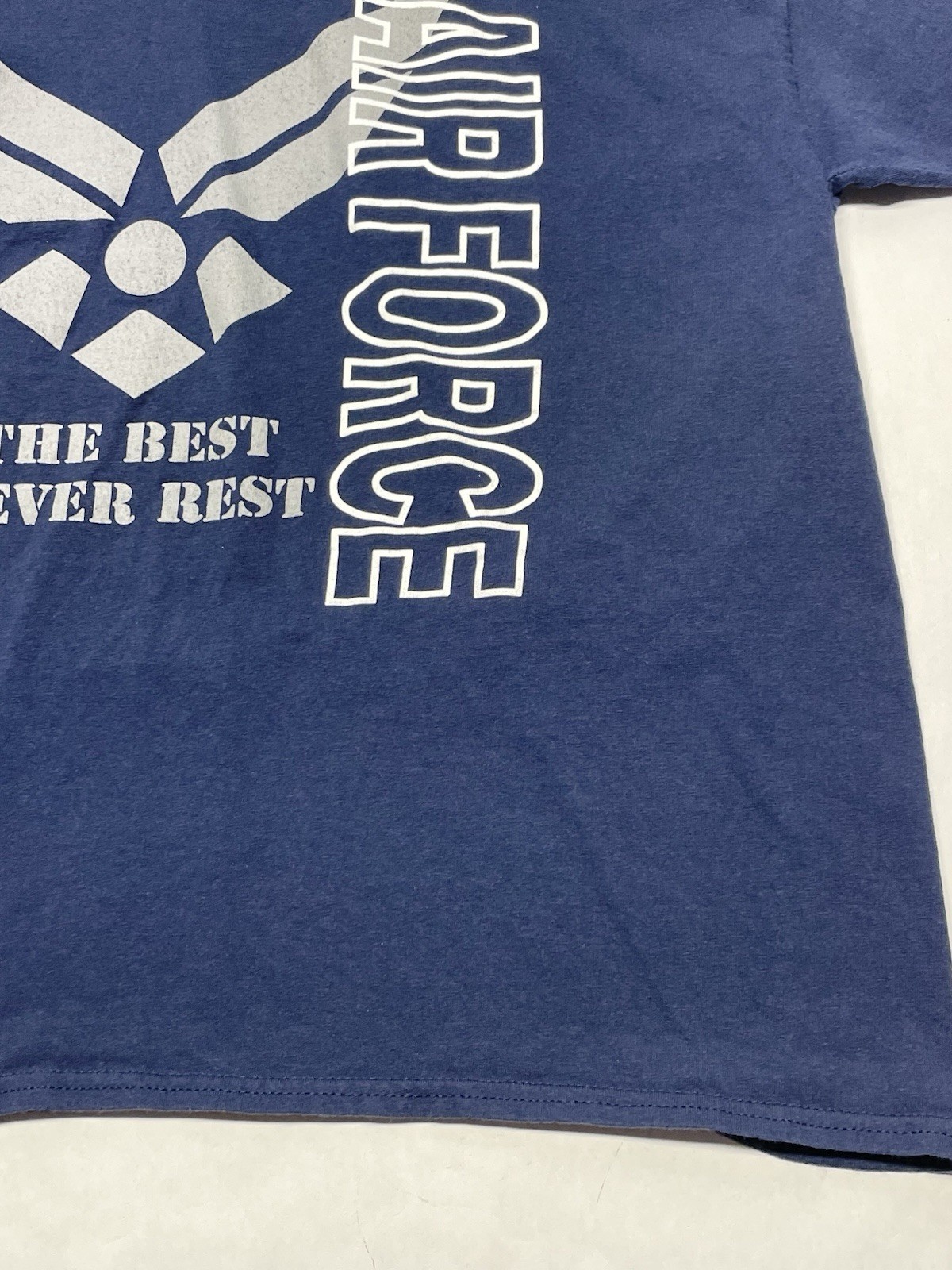 US Air Force Navy Blue Graphic Crew T Shirt The Best Never Rest Sz 2XL Military gallery