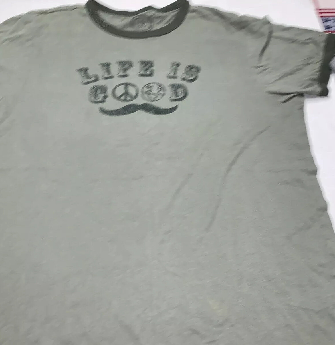Life Is Good MENS LARGE TSHIRT Mustache Football Semi-fitted SS Ringer New gallery