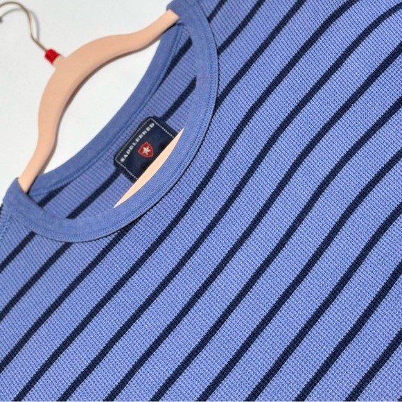 Saddlebred Blue and Black Striped Knit Thermal Shirt Size L Excellent