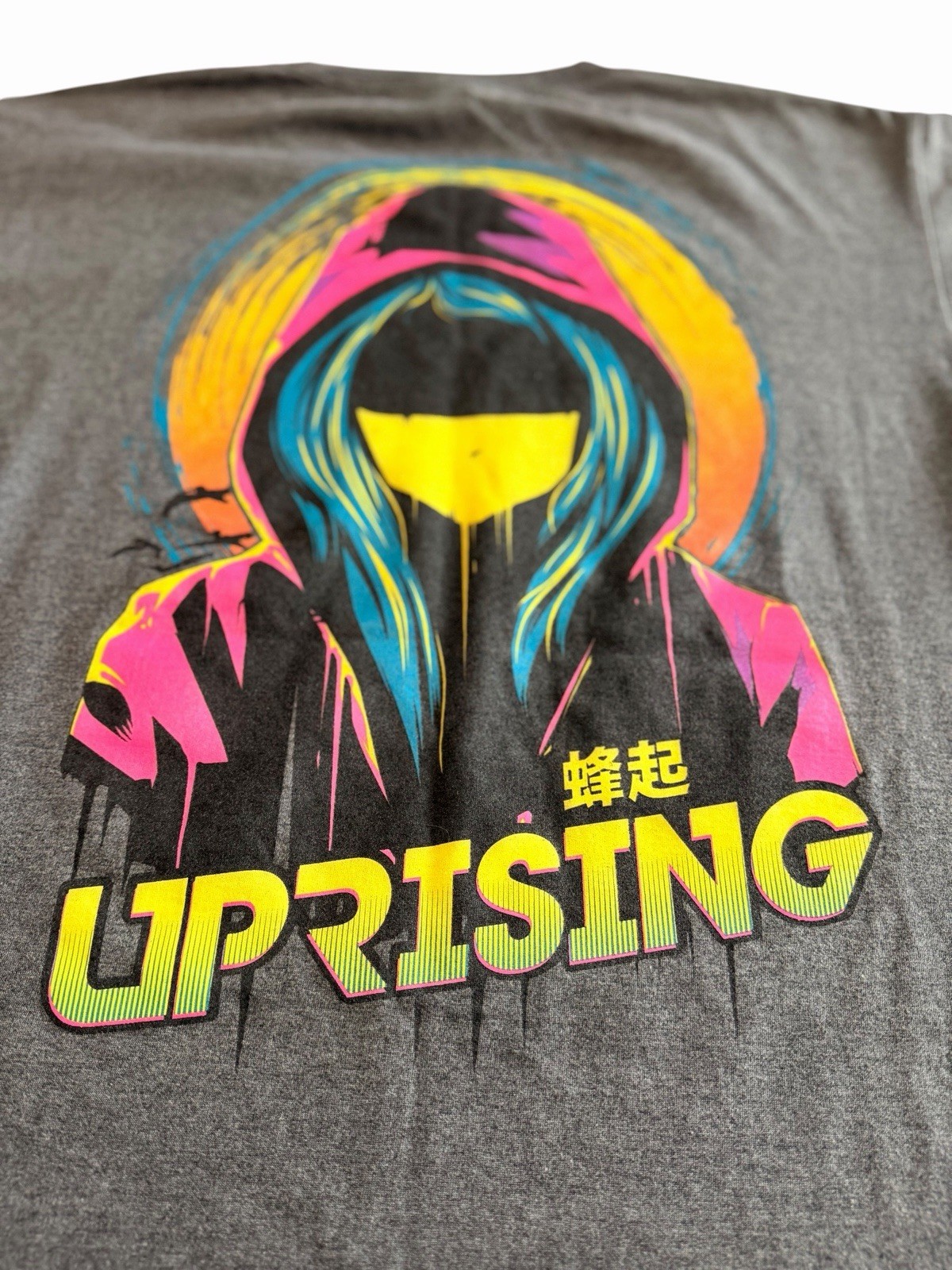 Cool Men's Uprising anime style Graphic Gray Short Sleeve Crew Neck T-Shirt XL gallery