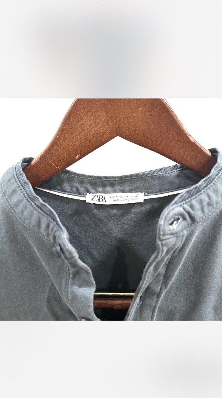 ZARA Men’s Gray Solid Short Sleeve Henley T-Shirt Size M Regular gallery