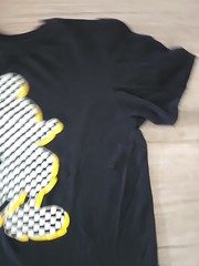 Mickey Mouse L Tee Shirt Black w/White/Blk Yellow Checked MICKEY S/M Disneyland