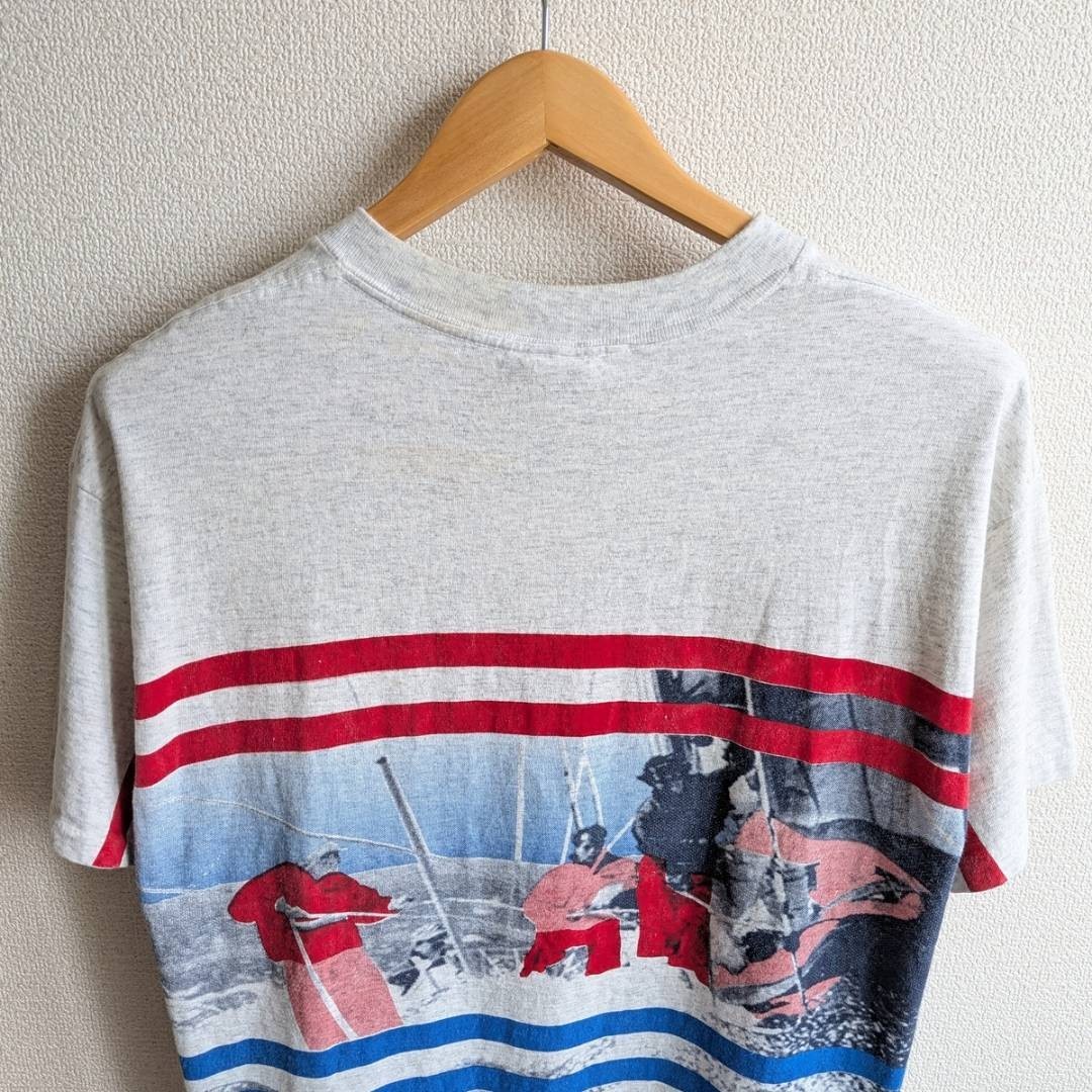 Vtg 90s Newport Blue Sailing Art T Shirt L Made in USA Single Stitch Sleeve Boxy gallery