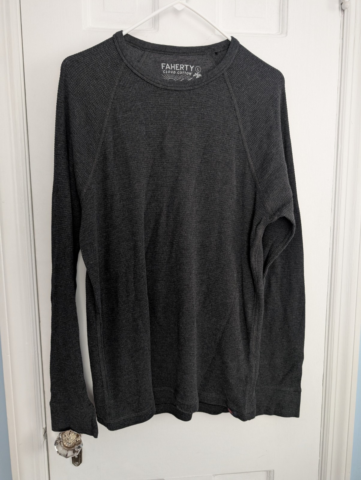 FAHERTY Waffle Knit Cloud Cotton Shirt Men’s Large Dark Gray LS Thermal Crewneck
