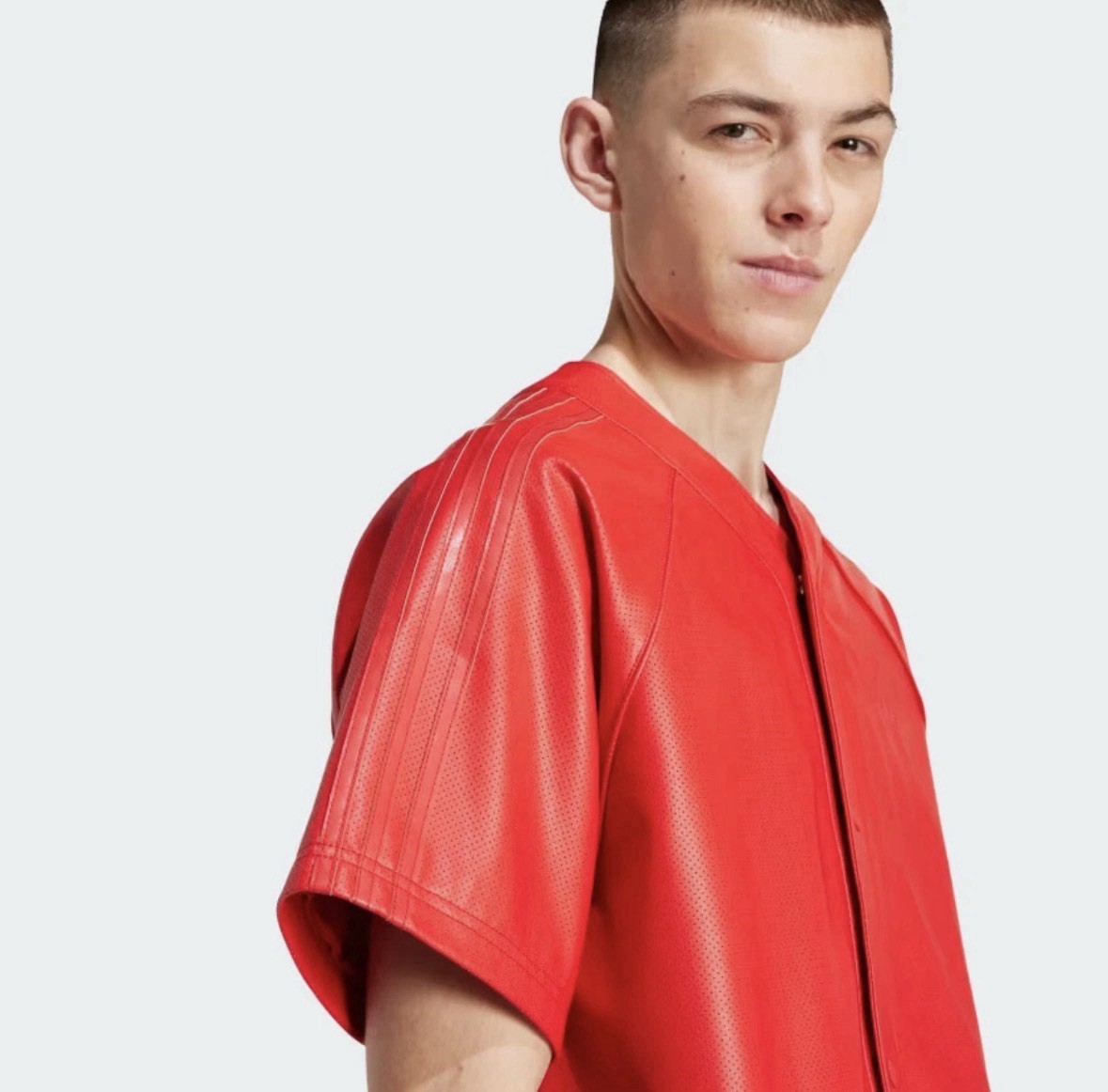 ADIDAS Originals MENS FAUX LEATHER Baseball Jersey Scarlet Red SIZE LARGE gallery