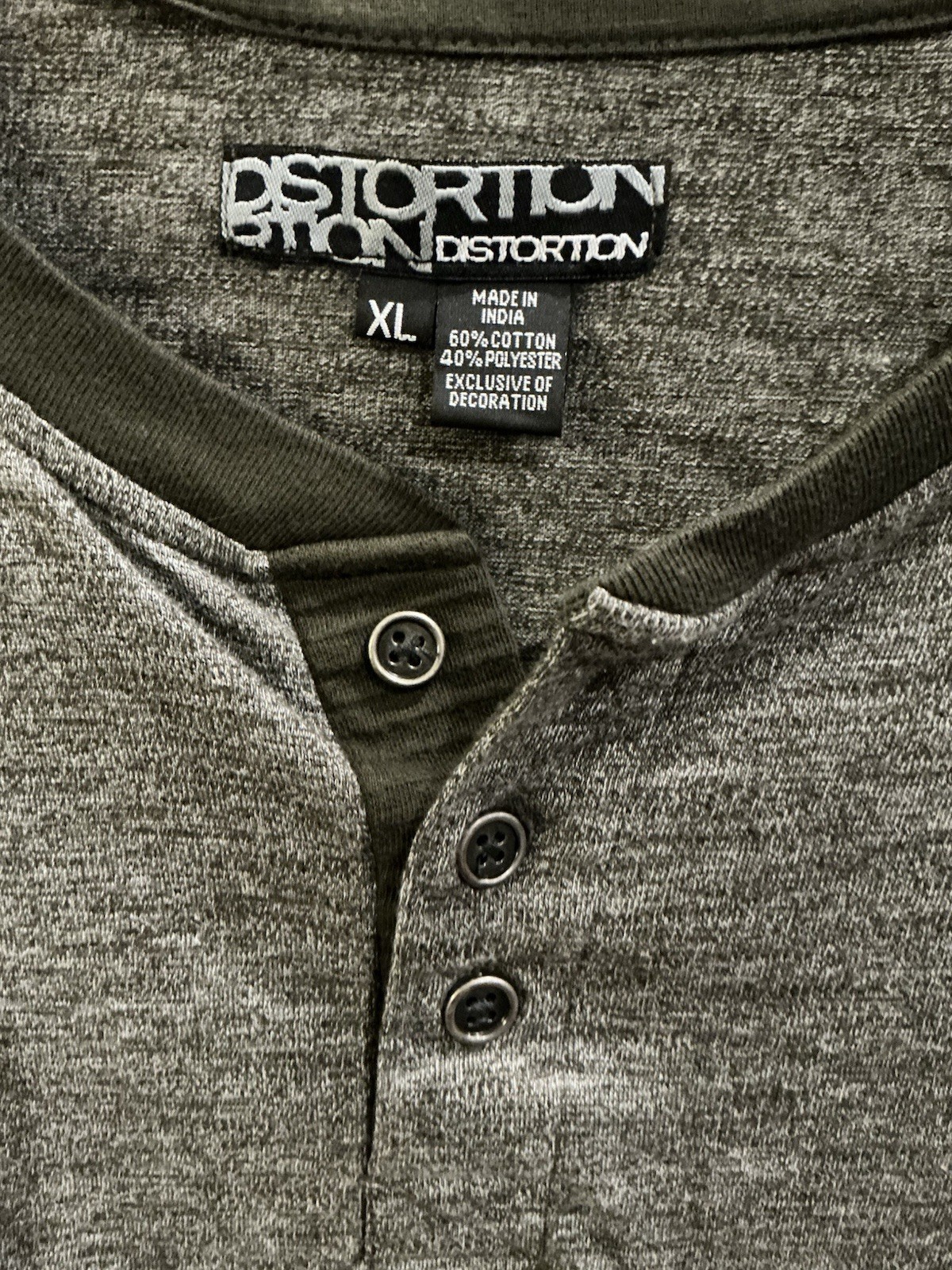 Distortion Mens XL Gray Long Sleeve Henley Shirt Ribbed Shoulder Casual Tee gallery