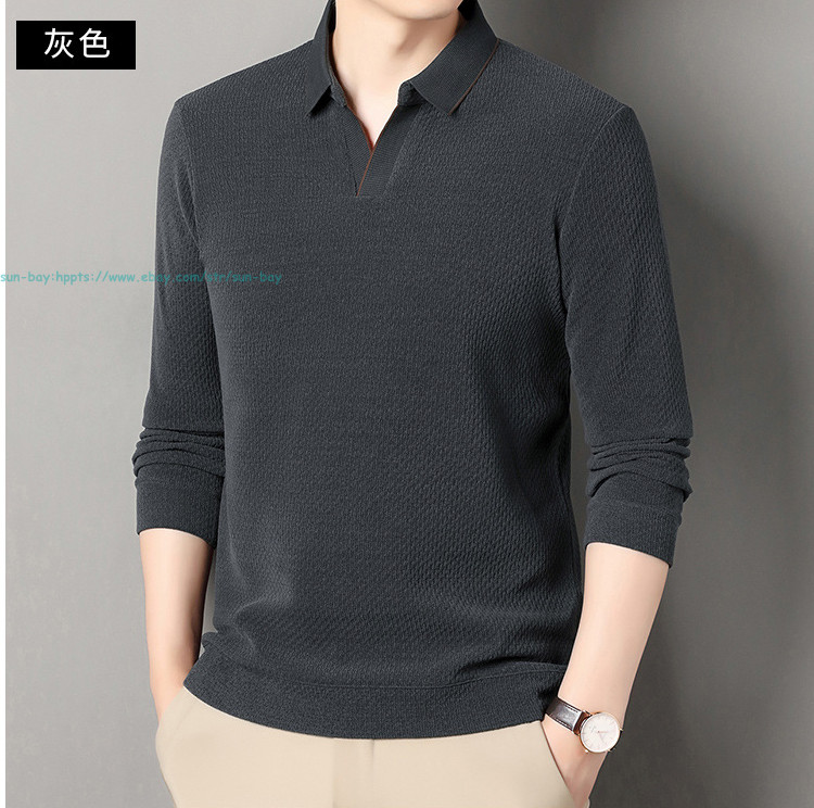 New Basic Turn-Down Collar T-Shirts Men's Casual Long Sleeve Vintage Buttom Tops gallery