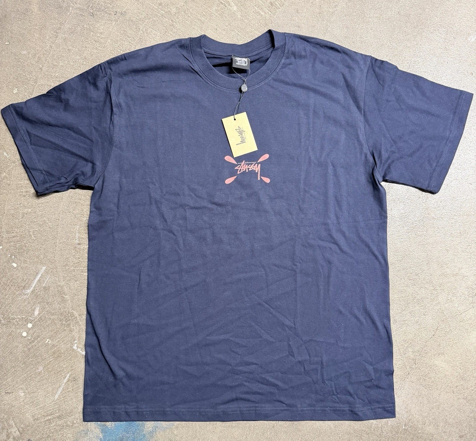 Stussy Shirt Paint Design Spell out Size XL Navy NWT Double Sided Streetwear gallery