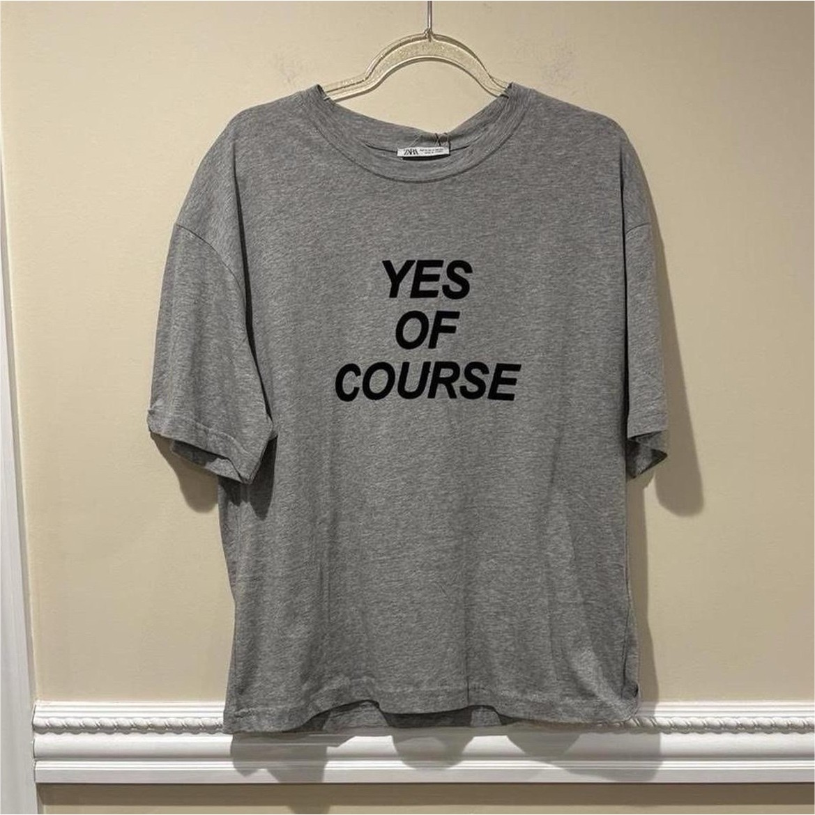 ZARA Men’s Gray ‘YES OF COURSE’ Graphic Cotton Crew Neck T-Shirt Size M
