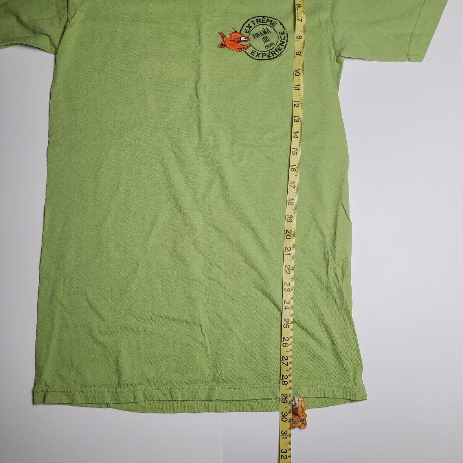 Vintage Piranha Joe Cozumel Mexico Green T-shirt Men's Size Small Double Sided gallery