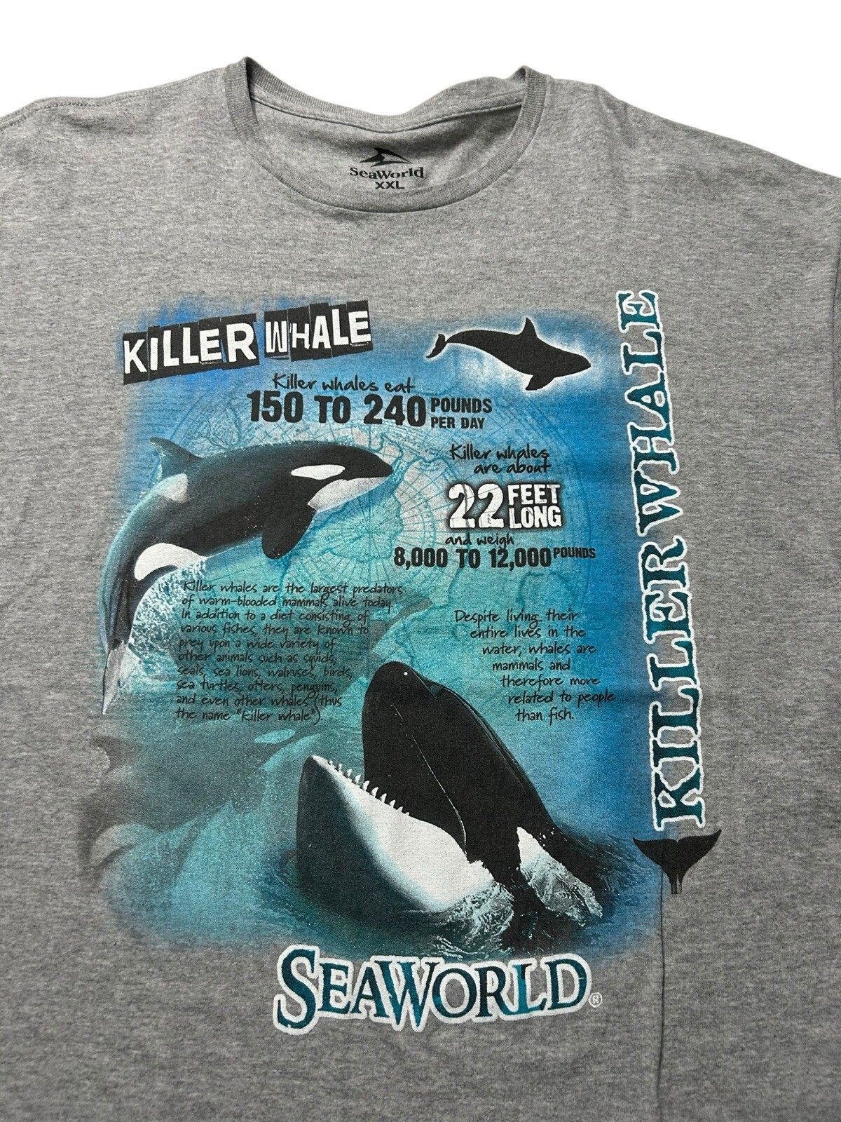 Sea World Killer Orca Whale Statistics Grey T-shirt Adult Unisex XXL 2XL gallery