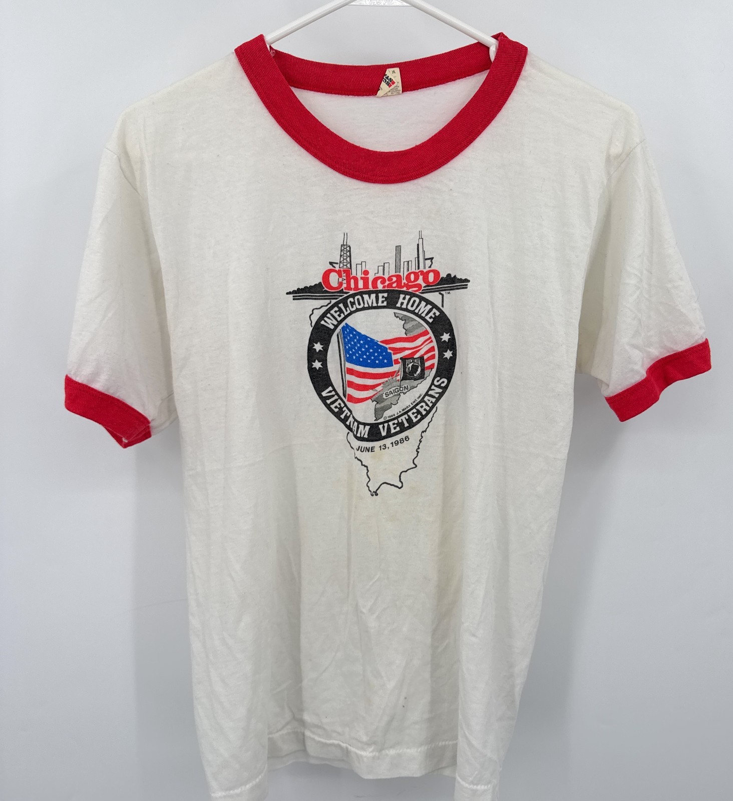 Vintage Screen Stars Vietnam War Chicago Welcome T-Shirt Sz L SEE MEASUREMENTS