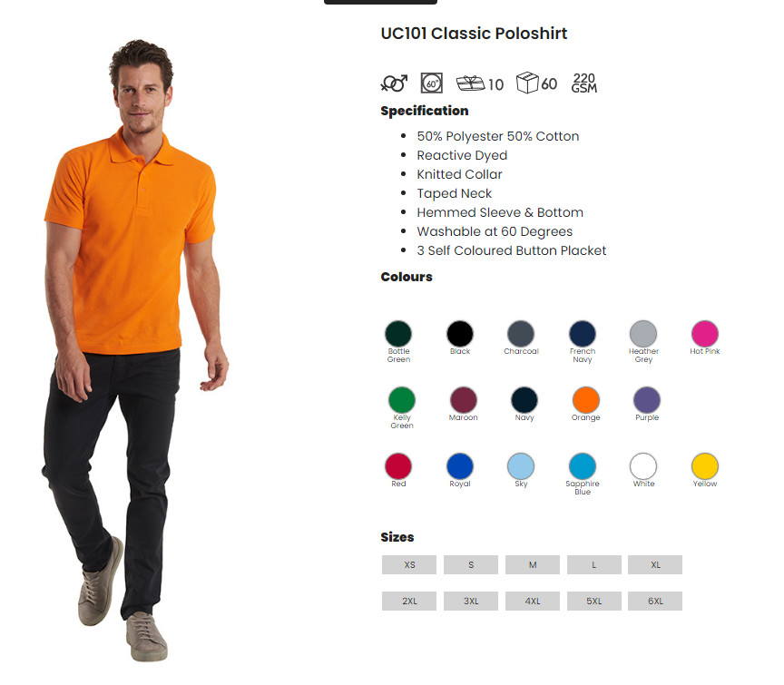Personalised Embroidered Poloshirt Uneek UC101 Classic Workwear Polo Tee Shirts gallery