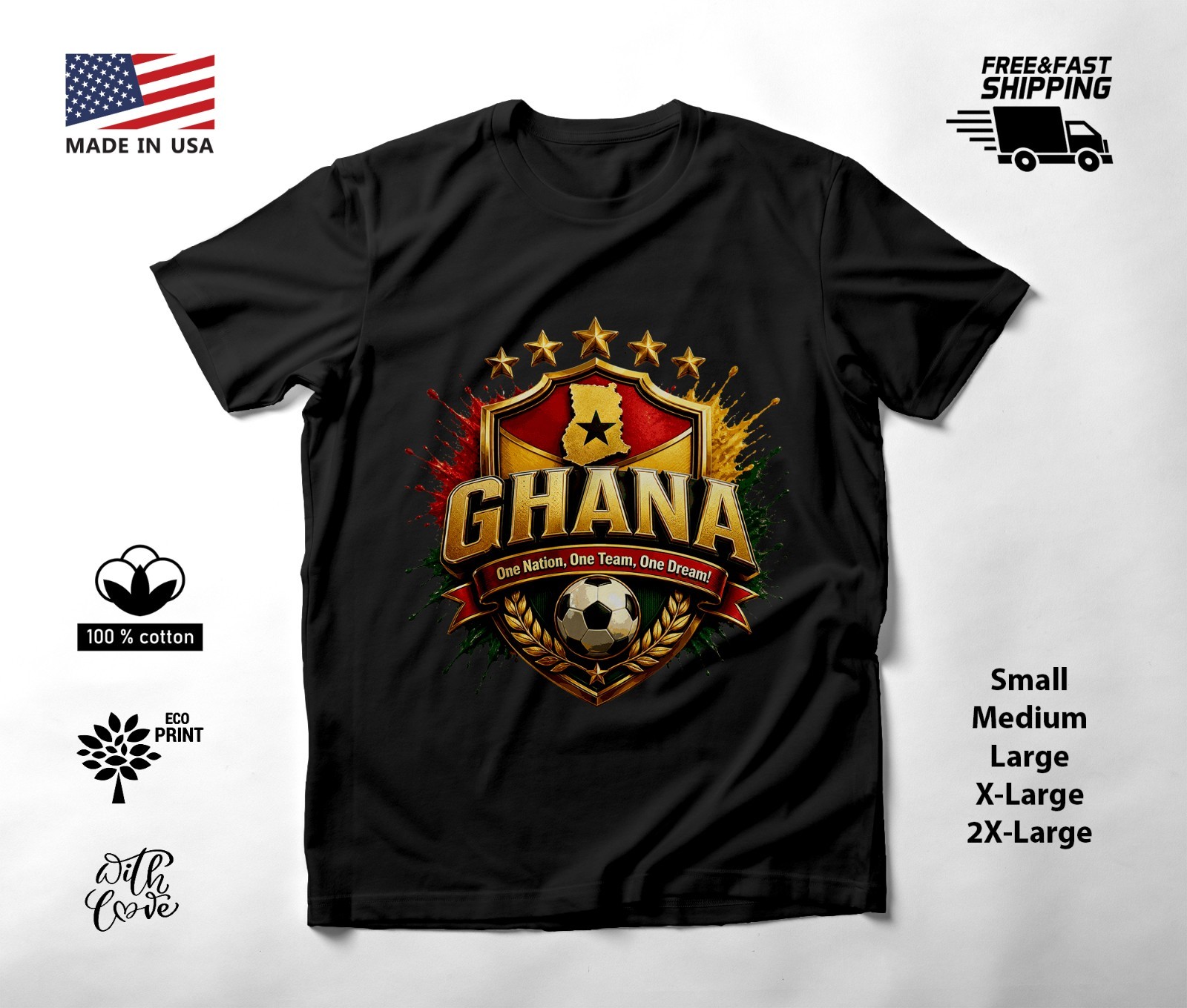 GHANA – NEW World Cup 2026 Football Soccer Fans Black T-Shirt Tee Shirt